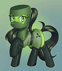 Size: 2638x3032 | Tagged: safe, artist:nauth, derpibooru import, oc, earth pony, pony, boots, commission, female, hazmat suit, looking at you, raised hoof, shoes, solo