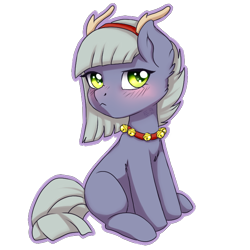 Size: 688x688 | Tagged: safe, artist:tokokami, derpibooru import, limestone pie, pony, antlers, bell, bell collar, blushing, collar, cute, female, limabetes, looking at you, mare, reindeer antlers, solo