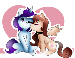 Size: 963x739 | Tagged: safe, artist:aomisenpai, derpibooru import, oc, oc:dancelight, oc:sugar crayon, pony, kissing, love, ych result