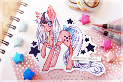 Size: 1280x854 | Tagged: safe, artist:kitten-in-the-jar, derpibooru import, twilight, pony, unicorn, g1, cute, female, g1 to g4, generation leap, mare, paper, solo, traditional art