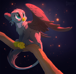 Size: 1200x1167 | Tagged: safe, artist:hioshiru, derpibooru import, gabby, griffon, cute, female, gabbybetes, solo, spread wings, tree, tree branch, wings