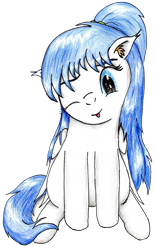 Size: 1161x1874 | Tagged: safe, artist:40kponyguy, derpibooru exclusive, derpibooru import, edit, editor:binkyt11, oc, oc:clarise, pegasus, pony, 2019 community collab, :p, cute, derpibooru community collaboration, ear fluff, floppy ears, looking at you, one eye closed, ponytail, silly, simple background, solo, tongue out, traditional art, transparent background