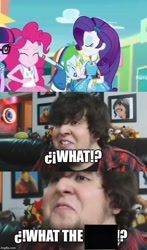 Size: 452x768 | Tagged: safe, derpibooru import, edit, screencap, pinkie pie, rainbow dash, rarity, sci-twi, twilight sparkle, better together, equestria girls, rollercoaster of friendship, comic, dab, jontron, meme, rainbow dab, screencap comic, what? what the fuck?