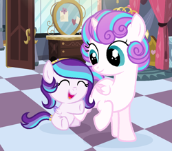 Size: 996x874 | Tagged: safe, artist:nocturna76, derpibooru import, princess flurry heart, oc, oc:amora, pegasus, pony, baby, baby pony, female, filly, offspring, older, parent:princess cadance, parent:shining armor, parents:shiningcadance, sisters