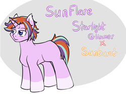 Size: 1600x1200 | Tagged: safe, artist:jolliapplegirl, derpibooru import, oc, oc:sunflare, pony, unicorn, bio, next generation, offspring, parent:starlight glimmer, parent:sunburst, parents:starburst, socks (coat marking), solo