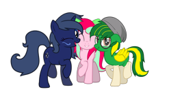 Size: 2600x1463 | Tagged: safe, artist:kiwipone, derpibooru import, oc, oc:kiwi aura, oc:lucidia gem, oc:midnight music, pony, cute, female, group photo, male, outdated submission