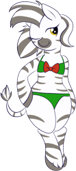 Size: 730x1644 | Tagged: safe, artist:feralroku, derpibooru import, oc, oc only, oc:shansai, zebra, 2019 community collab, bikini, bipedal, clothes, cute, derpibooru community collaboration, female, pose, simple background, solo, swimsuit, transparent background, zebra oc