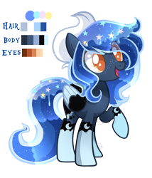 Size: 2047x2389 | Tagged: safe, artist:sugaryicecreammlp, derpibooru import, oc, pegasus, pony, color palette, colored wings, ethereal mane, eye clipping through hair, female, magical lesbian spawn, mare, offspring, parent:oc:sweet pancake, parent:princess luna, parents:canon x oc, reference sheet, simple background, solo, starry mane, transparent background, two toned wings