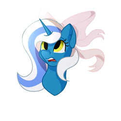 Size: 900x900 | Tagged: safe, artist:taraeagle, derpibooru import, oc, oc only, oc:fleurbelle, alicorn, pony, adorabelle, alicorn oc, bow, cute, female, golden eyes, hair bow, huh, long mane, mare, mouth, ribbon