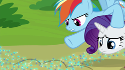 Size: 1280x720 | Tagged: safe, derpibooru import, screencap, rainbow dash, rarity, pegasus, pony, unicorn, the end in friend, sparkles