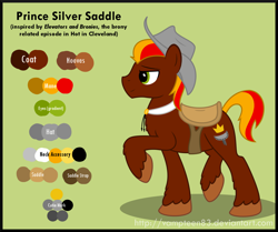 Size: 1224x1024 | Tagged: safe, artist:vampteen83, derpibooru import, oc, oc:silver saddle, earth pony, pony, hat, reference sheet, solo