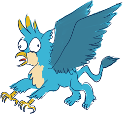 Size: 500x464 | Tagged: safe, artist:horsesplease, derpibooru import, gallus, griffon, behaving like a chicken, behaving like a rooster, birb, clucking, derp, gallus the rooster, running, scared, spread wings, wings