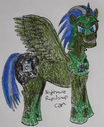 Size: 1062x1293 | Tagged: safe, artist:rapidsnap, derpibooru import, oc, oc only, oc:nightmare rapidsnap, oc:rapidsnap, clothes, costume, nightmare night, nightmare night costume, traditional art