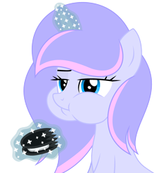 Size: 2424x2504 | Tagged: safe, artist:diamond-chiva, derpibooru import, oc, oc:silver swirls, pony, unicorn, cookie, eating, female, food, magic, mare, oreo, simple background, solo, transparent background