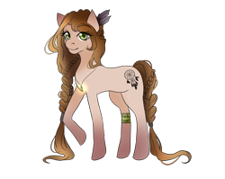 Size: 1693x1345 | Tagged: safe, artist:aomisenpai, derpibooru import, oc, oc only, oc:dream maker, earth pony, pony, braid, cutie mark, dreamcatcher, feather, female, garter, green eyes, hair tie, jewelry, long mane, long tail, looking at you, mare, necklace, simple background, smiling, solo, transparent background