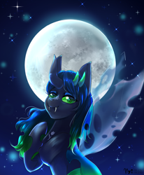 Size: 1563x1900 | Tagged: safe, artist:kitsunehino, derpibooru import, oc, oc only, changeling, changeling oc, full moon, moon, solo, ych result