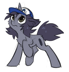Size: 754x783 | Tagged: safe, artist:hioshiru, derpibooru import, oc, oc only, oc:kate, pony, unicorn, baseball cap, cap, chest fluff, dipper pines' hat, hat, horn impalement, simple background, sketch, solo, white background