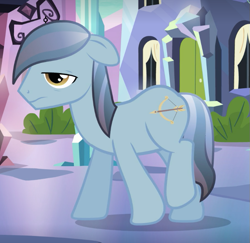 Size: 677x658 | Tagged: safe, derpibooru import, screencap, night knight, crystal pony, pony, the crystal empire, background pony, cropped, depressed, male, solo, stallion, walking