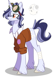 Size: 1032x1440 | Tagged: safe, artist:iheyyasyfox, derpibooru import, oc, oc:emerson lulamoon, pony, unicorn, clothes, goggles, male, parent:hoo'far, parent:trixie, parents:trixfar, shirt, simple background, solo, stallion, transparent background