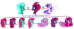 Size: 1839x735 | Tagged: safe, artist:徐詩珮, derpibooru import, fizzlepop berrytwist, glitter drops, tempest shadow, twilight sparkle, twilight sparkle (alicorn), oc, alicorn, pony, unicorn, alicorn oc, broken horn, family, family tree, female, glittershadow, half-siblings, horn, lesbian, magical lesbian spawn, next generation, offspring, parent:glitter drops, parent:tempest shadow, parent:twilight sparkle, parents:glittershadow, parents:tempestlight, polyamory, ring, shipping, simple background, sisters, tempestlight, transparent background