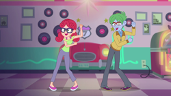 Size: 1280x720 | Tagged: safe, derpibooru import, screencap, alizarin bubblegum, celery stalk, coinky-dink world, eqg summertime shorts, equestria girls, alizary, dancing, female, male