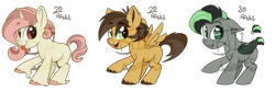 Size: 1280x427 | Tagged: safe, artist:binkyt11, derpibooru import, oc, oc only, bat pony, pegasus, pony, unicorn, :p, adoptable, base used, beanbrows, chibi, cloven hooves, curved horn, dock, ear fluff, eyebrows, fangs, female, folded wings, freckles, heart eyes, horn, jewelry, male, mare, necklace, silly, simple background, slit eyes, spread wings, stallion, starry eyes, tail wrap, tongue out, transparent background, unshorn fetlocks, watermark, wingding eyes, wings