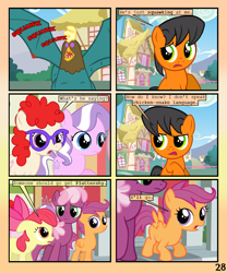 Size: 900x1080 | Tagged: safe, artist:lister-of-smeg, derpibooru import, apple bloom, cheerilee, diamond tiara, scootaloo, twist, oc, oc:lazybug, oc:scavenger (lister-of-smeg), cockatrice, earth pony, pony, comic:crystal heart attack, colt, male