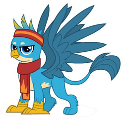 Size: 449x433 | Tagged: safe, derpibooru import, gallus, best gift ever, claws, clothes, looking at you, official, paws, scarf, smiling, tail, wings, winter outfit