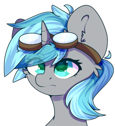 Size: 2000x2200 | Tagged: safe, artist:etoz, derpibooru import, oc, oc only, oc:rym, pony, unicorn, bust, commission, cute, female, goggles, mare, portrait, simple background, solo, transparent background