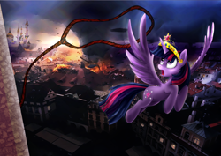 Size: 4092x2893 | Tagged: safe, artist:l1nkoln, derpibooru import, twilight sparkle, twilight sparkle (alicorn), alicorn, pony, big crown thingy, canterlot, canterlot castle, context is for the weak, element of magic, fanfic art, fire, jewelry, lasso, regalia, rope, solo