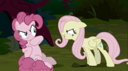 Size: 1229x688 | Tagged: safe, derpibooru import, screencap, mean fluttershy, mean pinkie pie, earth pony, pegasus, pony, the mean 6, clone, duo, female, laughing, mare