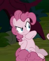 Size: 557x687 | Tagged: safe, derpibooru import, screencap, mean fluttershy, mean pinkie pie, earth pony, pony, the mean 6, clone, cropped, female, sitting, solo focus, unamused