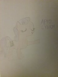 Size: 1944x2592 | Tagged: safe, artist:jaredking179, derpibooru import, oc, oc only, oc:april lynch, earth pony, pony, eyes closed, female, mare, raised hoof, recolor, traditional art