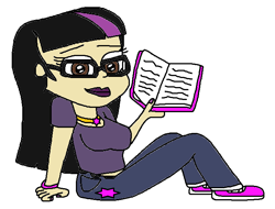 Size: 678x514 | Tagged: safe, artist:logan jones, derpibooru import, twilight sparkle, human, black hair, book, brown eyes, clothes, female, glasses, human coloration, humanized, jeans, jewelry, lipstick, nail polish, necklace, pants, shirt, shoes, sitting, t-shirt