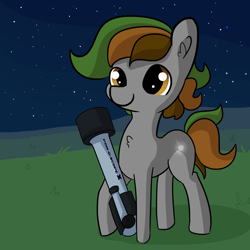 Size: 1280x1280 | Tagged: safe, artist:tjpones, derpibooru import, oc, oc only, oc:deep sky, earth pony, pony, commission, male, night, smiling, solo, stallion, telescope