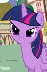 Size: 427x655 | Tagged: safe, derpibooru import, edit, edited screencap, screencap, twilight sparkle, twilight sparkle (alicorn), alicorn, pony, pinkie pride, >:c, angry, cropped, cute, female, frown, madorable, mare, reaction image, solo, twiabetes, twilight is not amused, unamused