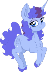 Size: 1800x2672 | Tagged: safe, artist:paskanaakka, derpibooru exclusive, derpibooru import, oc, oc only, oc:midnight dew, pony, unicorn, chest fluff, colored hooves, ear fluff, female, lidded eyes, mare, simple background, smiling, solo, transparent background, unshorn fetlocks