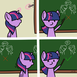 Size: 5800x5800 | Tagged: safe, artist:maneingreen, derpibooru import, twilight sparkle, twilight sparkle (alicorn), alicorn, pony, absurd resolution, censored vulgarity, chalkboard, check mark, classroom, comic, crying, cute, drawing, eye contact, female, frown, glare, glowing horn, grawlixes, heart, hoof hold, levitation, looking at each other, magic, mare, mean, open mouth, pictogram, pointer, pointing, sad, smiling, smirk, solo, spoken heart, teaching, telekinesis, twiabetes