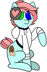 Size: 905x1368 | Tagged: safe, artist:cookiepone, derpibooru exclusive, derpibooru import, oc, oc only, earth pony, pony, 2019 community collab, clothes, cutie mark, derpibooru community collaboration, female, headphones, heart, heterochromia, hoodie, mare, raised hoof, simple background, sitting, smiling, solo, transparent background