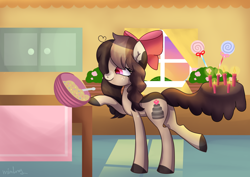 Size: 4092x2893 | Tagged: safe, artist:mintony, derpibooru import, oc, oc:choco cake delight, earth pony, pony, batter, bowl, female, food, mare, solo