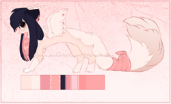 Size: 1600x973 | Tagged: safe, artist:little-sketches, derpibooru import, oc, draconequus, bandana, chest fluff, cute, female, fluffy, fluffy tail, looking at you, paws, reference sheet, solo