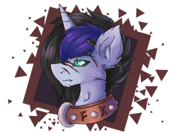 Size: 1600x1200 | Tagged: safe, artist:fkk, derpibooru import, oc, oc only, oc:anthonystone, hybrid, pony, unicorn, bust, fangs, glowing eyes, horn, male, solo, stallion, werewolf pony hybrid