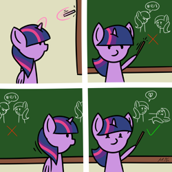 Size: 5800x5800 | Tagged: safe, artist:maneingreen, derpibooru import, edit, twilight sparkle, twilight sparkle (alicorn), alicorn, pony, absurd resolution, broken hearts, censored vulgarity, chalkboard, check mark, classroom, comic, crying, cute, drawing, eye contact, female, frown, glare, glowing horn, grawlixes, heart, heartbreak, hoof hold, levitation, looking at each other, loss (meme), loss edit, magic, mare, mean, meme, on back, open mouth, pictogram, pointer, pointing, sad, smiling, smirk, solo, spoken heart, teaching, telekinesis, twiabetes, wat
