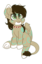 Size: 731x1093 | Tagged: safe, artist:nicolethebluecat, derpibooru import, oc, oc only, oc:rune, pegasus, pony, female, mare, sitting, smiling, solo, underhoof, young