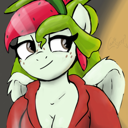 Size: 2100x2100 | Tagged: safe, artist:lannielona, derpibooru exclusive, derpibooru import, oc, oc only, oc:watermelana, anthro, pegasus, breasts, cleavage, coffee, dressing gown, exhausted, female, freckles, hot drink, implied coffee, looking back, mare, night, sleepy, solo, tired, wings