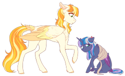 Size: 3661x2233 | Tagged: safe, artist:furi9n, derpibooru import, oc, oc only, oc:moonlight melody, oc:sunshine melody, alicorn, pegasus, pony, alicorn oc, bandage, female, filly, mare, simple background, transparent background