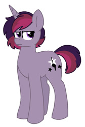 Size: 721x1075 | Tagged: safe, artist:sandwichbuns, derpibooru import, oc, oc:black magic, pony, unicorn, female, magical lesbian spawn, mare, next generation, offspring, parent:tempest shadow, parent:twilight sparkle, parents:tempestlight, simple background, solo, white background