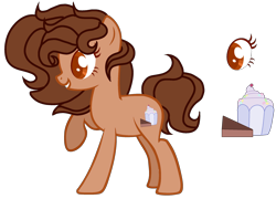 Size: 2356x1693 | Tagged: safe, artist:blue-versper, derpibooru import, oc, oc:chocolate muffin, earth pony, pony, female, mare, offspring, parent:cheese sandwich, parent:pinkie pie, parents:cheesepie, reference sheet, simple background, solo, transparent background