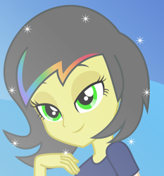 Size: 2700x2900 | Tagged: safe, artist:razethebeast, derpibooru import, oc, oc:pauly sentry, equestria girls, clothes, fabulous, female, high res, lidded eyes, smiling, solo, sparkles