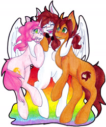 Size: 1280x1539 | Tagged: safe, artist:mscolorsplash, derpibooru import, oc, oc:color splash, oc:rose, oc:sam rose, earth pony, pegasus, pony, unicorn